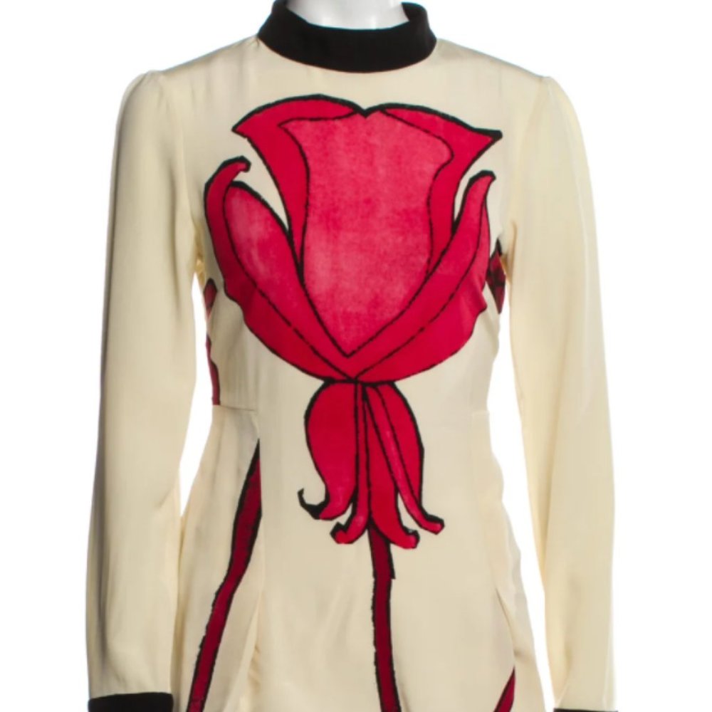 MARNI Graphic Floral Cream/Pink/Red Flower Silk Crepe Top/Tunic IT38/US2/XS